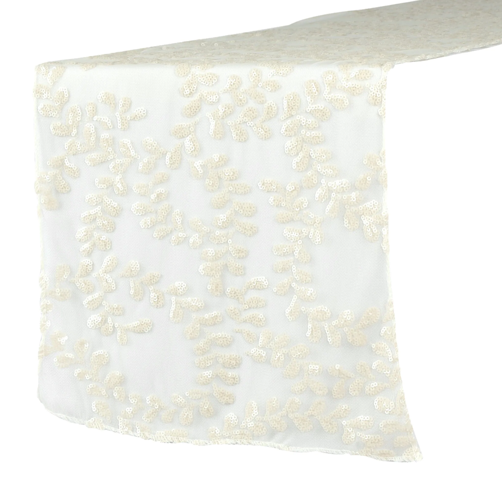 Sequin Vine Table Runner - Light Ivory/Off White