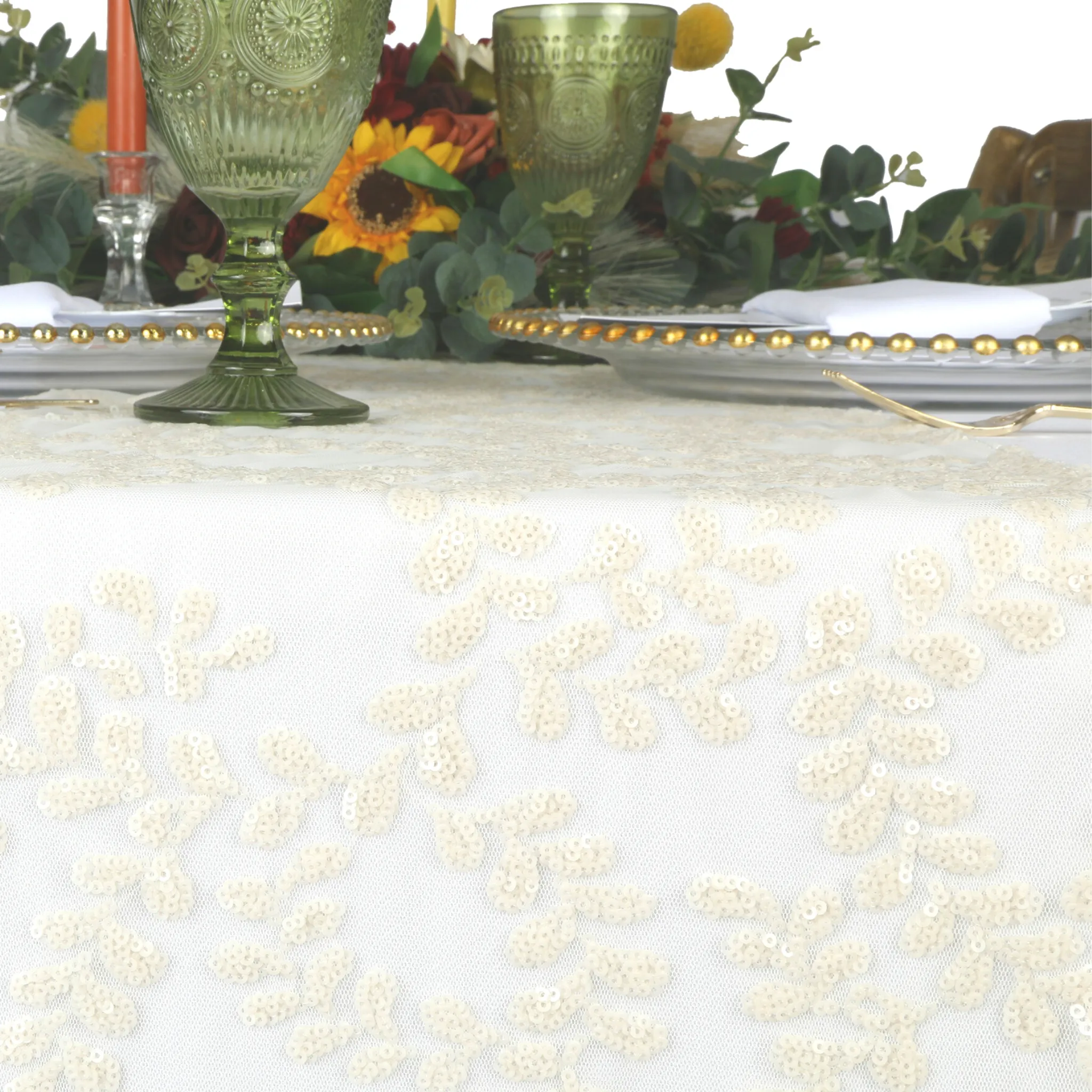 Sequin Vine Table Runner - Light Ivory/Off White