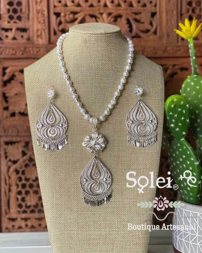 Set Pera Gota Perlas Blanca (Plata)