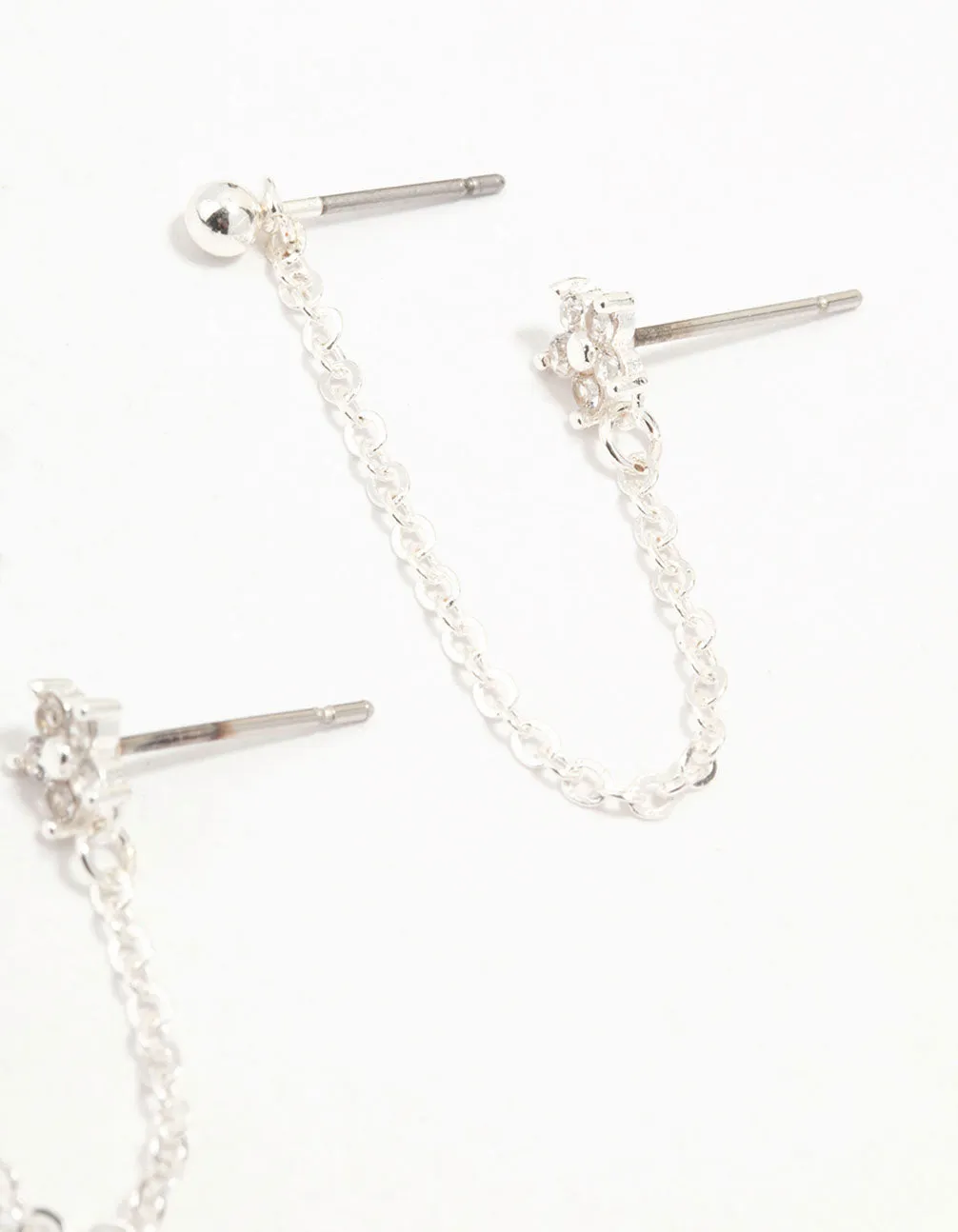 Silver Plated Flower & Chain Earrings 3-Pack