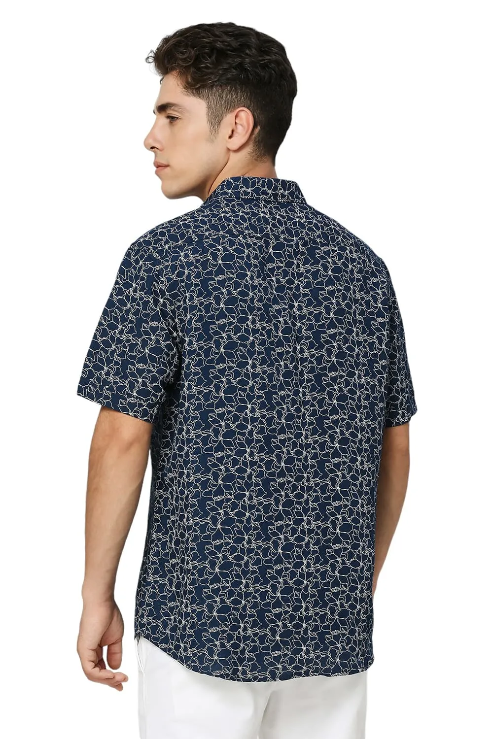 Slim Fit Viscose Linen Printed Halfsleeves Shirt