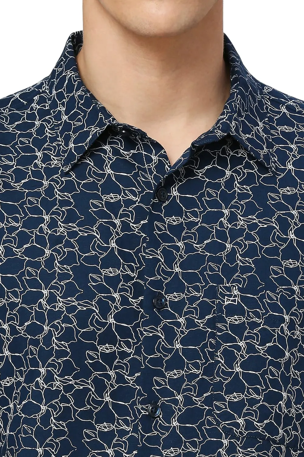 Slim Fit Viscose Linen Printed Halfsleeves Shirt