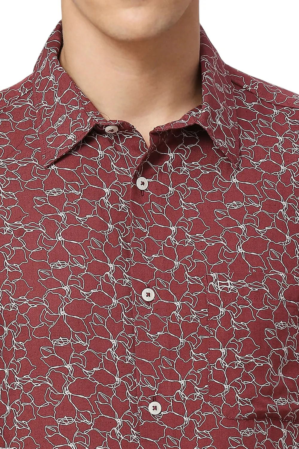 Slim Fit Viscose Linen Printed Halfsleeves Shirt