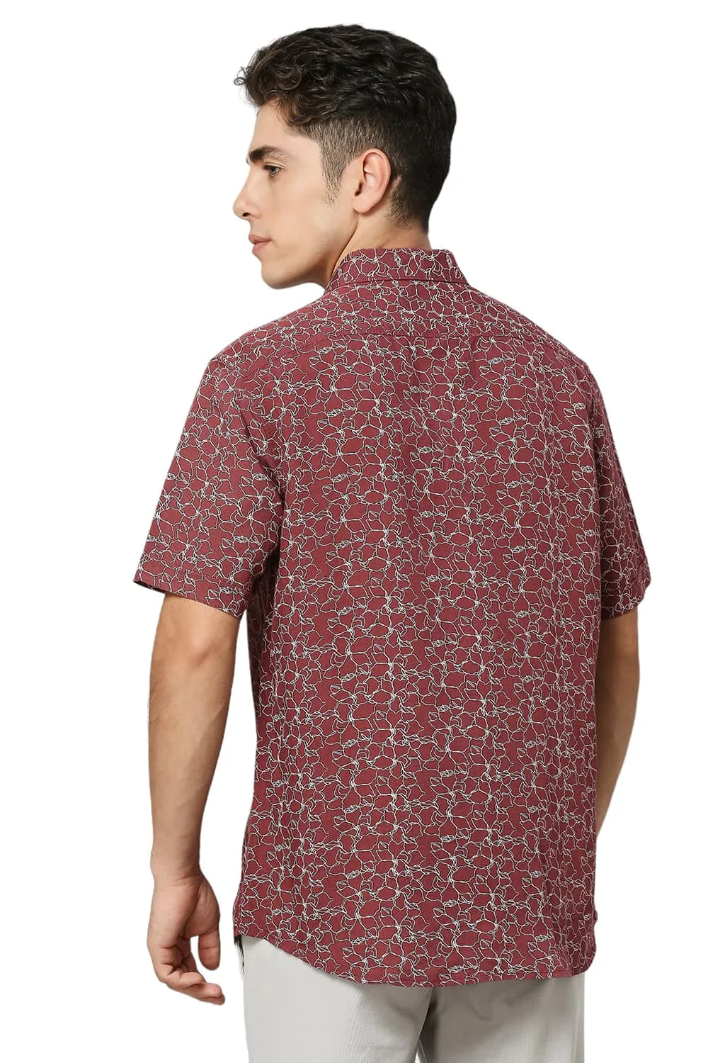 Slim Fit Viscose Linen Printed Halfsleeves Shirt