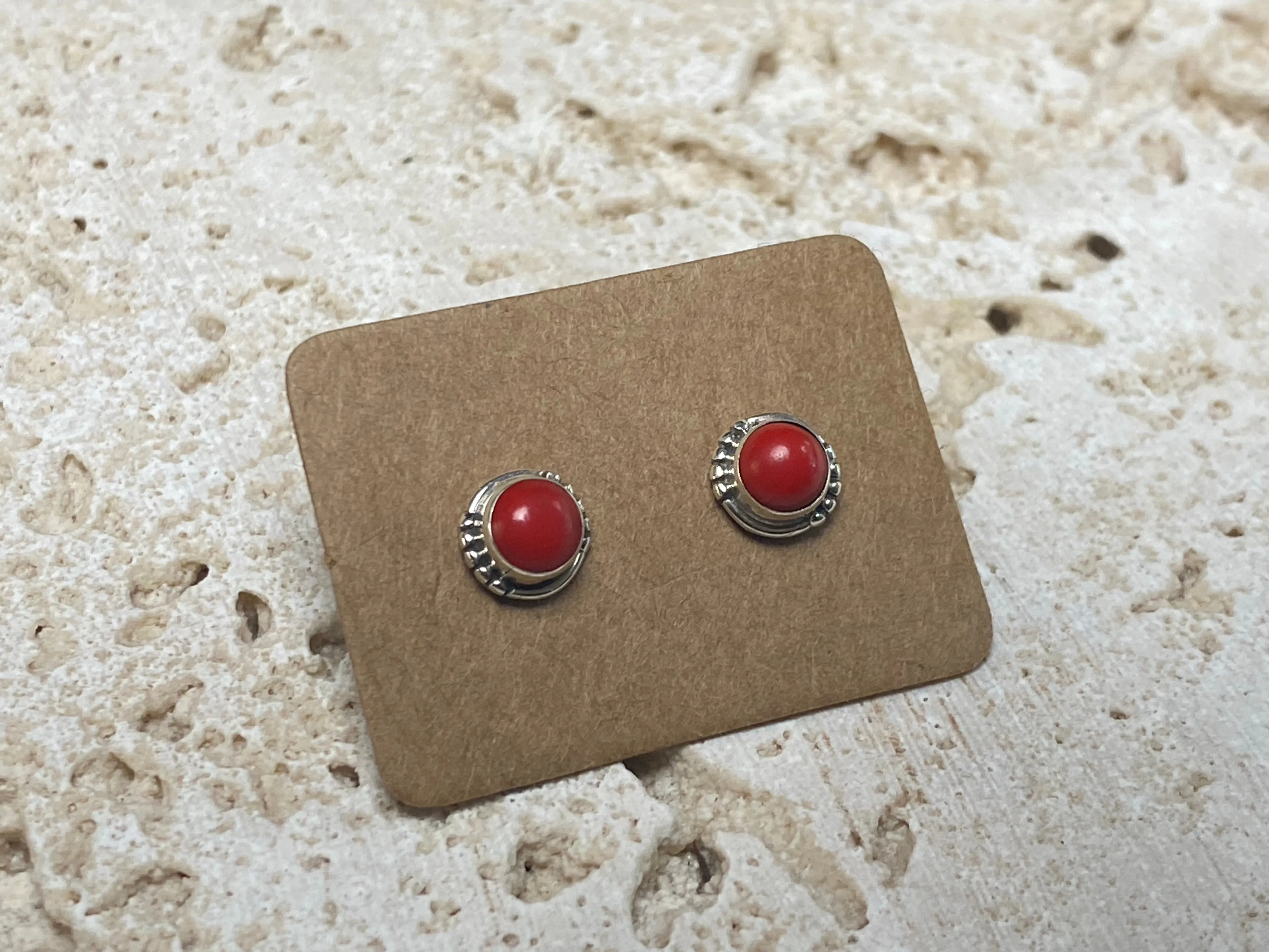 Small Red Coral Silver Studs - Four Styles