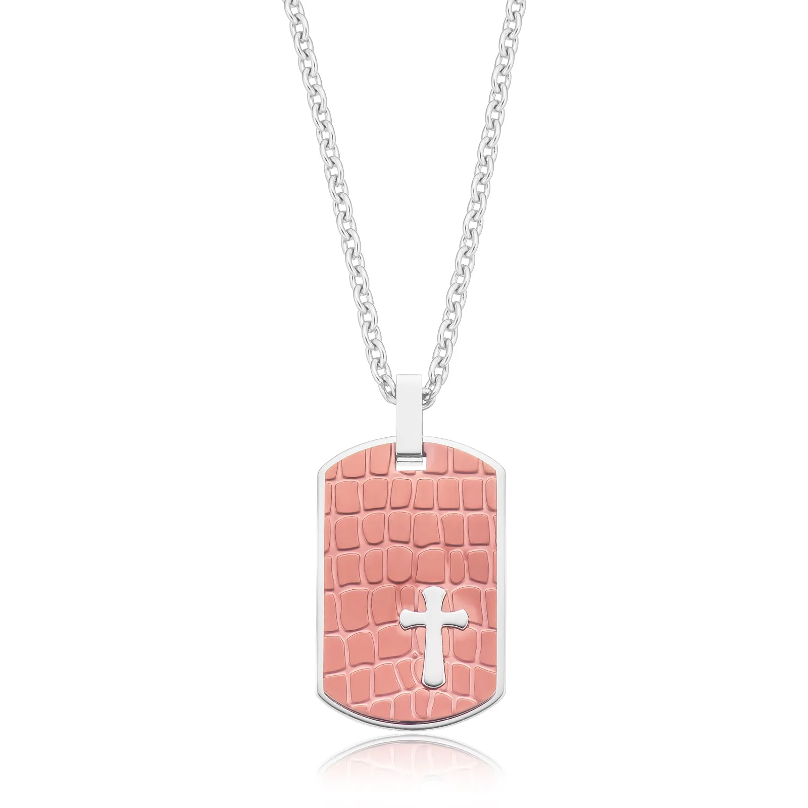 Sterling Silver 50cm Dog Tag Pattern Cross Pendant