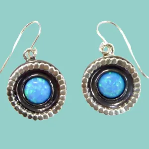 Sterling silver Blue Opals Dangling earrings gift for mom Israeli Jewelry