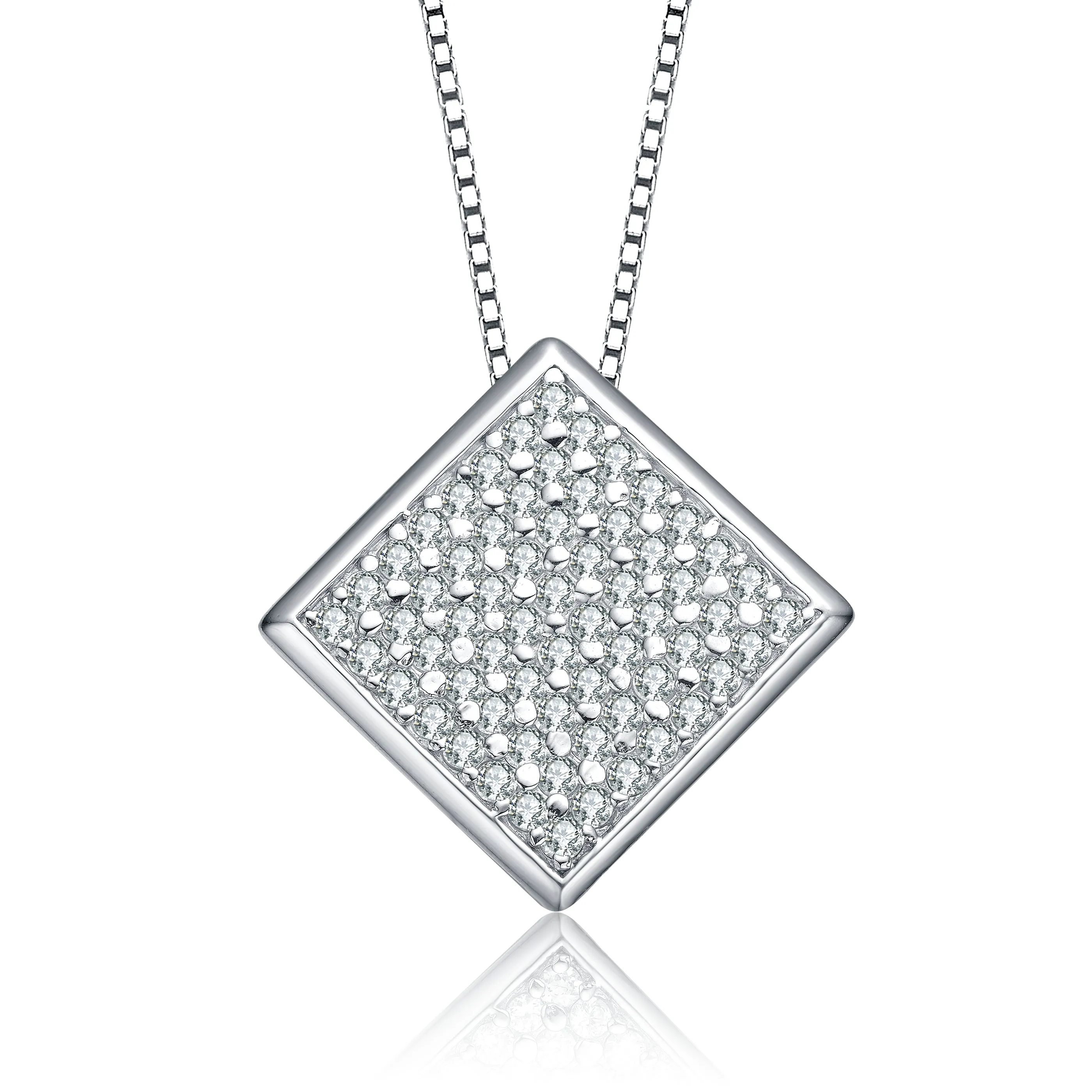 Sterling Silver Cubic Zirconia Square Last Pair Pendant Necklace