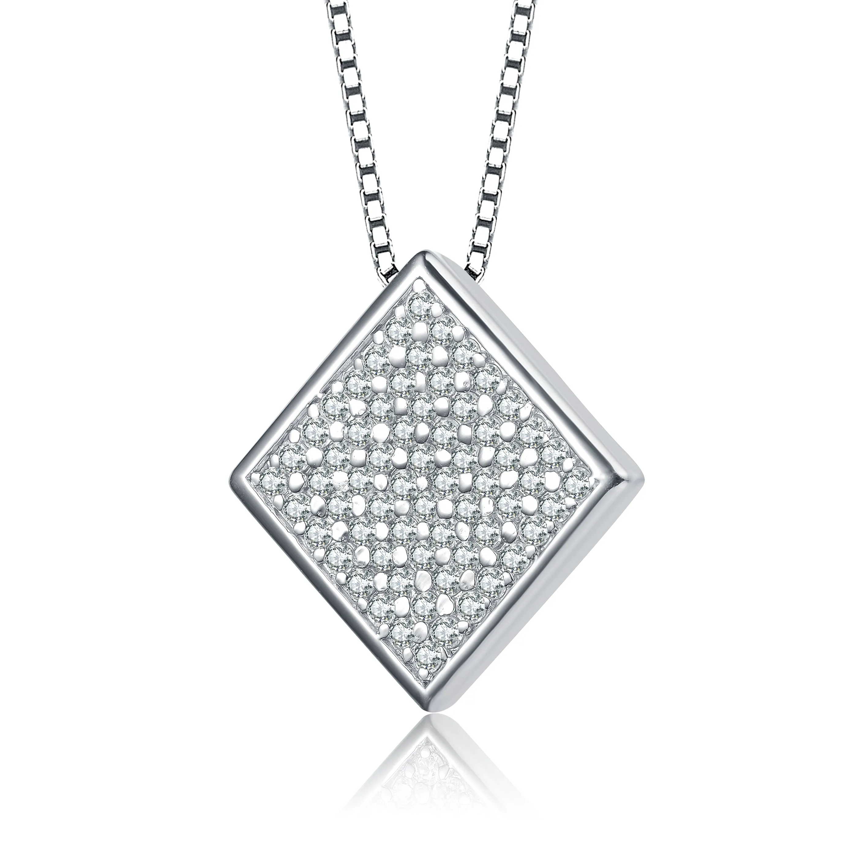 Sterling Silver Cubic Zirconia Square Last Pair Pendant Necklace