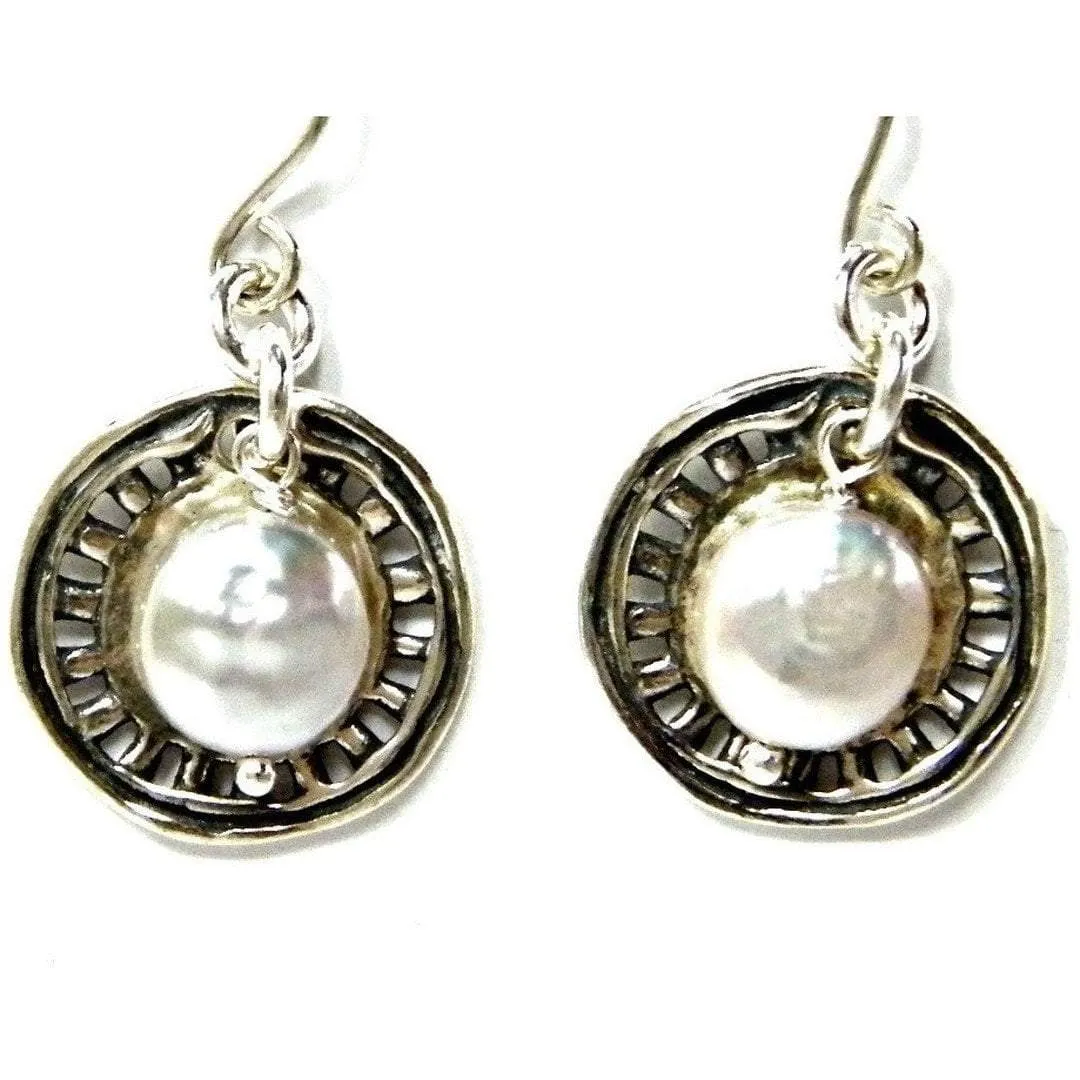 Sterling Silver Earrigs 925 Texture Circles Pearls