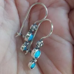 Sterling silver earrings dangle sterling silver earrings for woman set with opals. Blue Earrings.