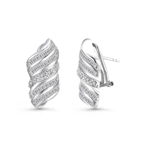 Sterling Silver Twisted Hoop Earrings with Pave-Set Cubic Zirconia