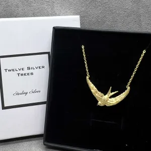 Swallow Necklace In Sterling Silver & 18 Carat Gold