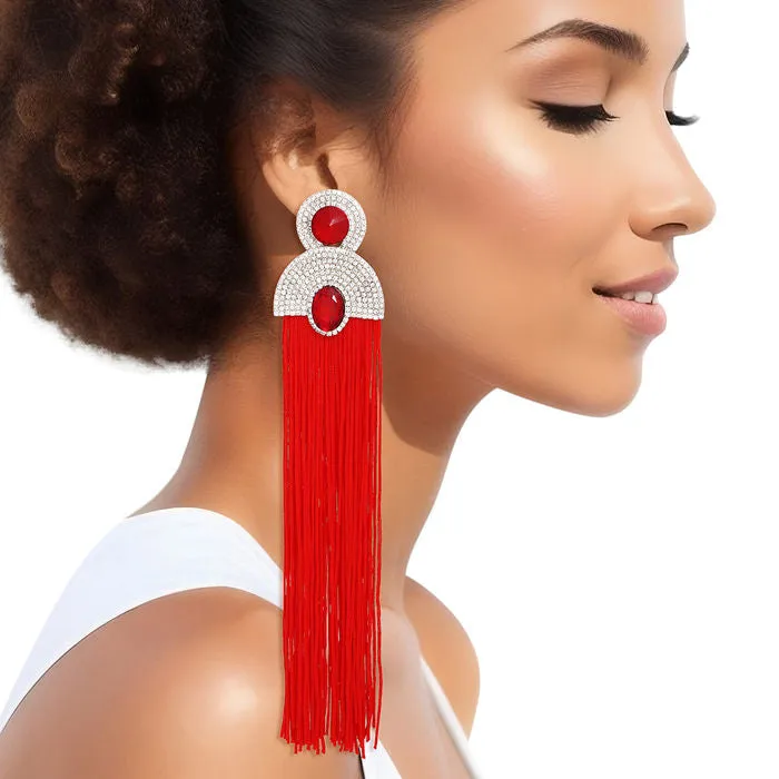 Tassel Fuchsia Long Vintage Glam Earrings Women