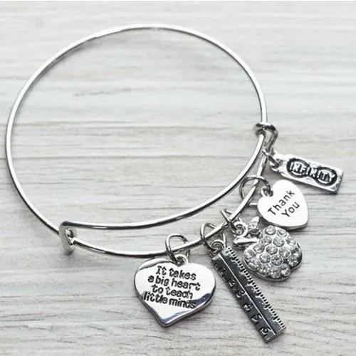 Teacher Big Heart Bangle Bracelet