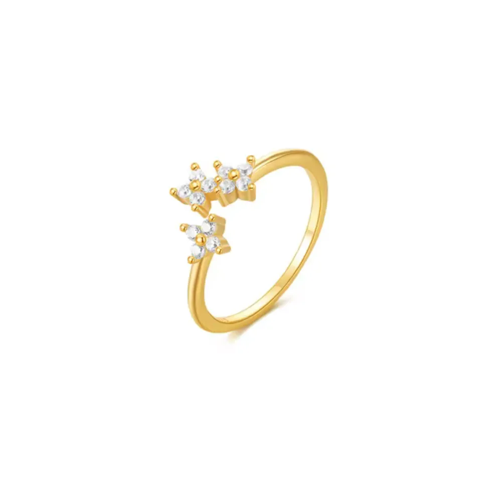 Unique 18K Gold Plated Sterling Silver Open Ring with AAAAA Cubic Zirconia