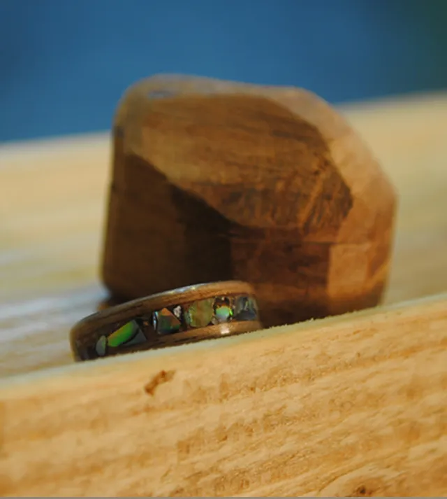 Unique Wedding Wooden Ring Engagement Ring Bands Handcraft Walnut Healing Crystal Inlay Gift 0651