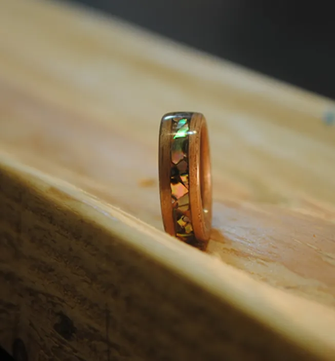 Unique Wedding Wooden Ring Engagement Ring Bands Handcraft Walnut Healing Crystal Inlay Gift 0651