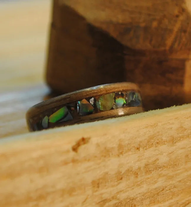 Unique Wedding Wooden Ring Engagement Ring Bands Handcraft Walnut Healing Crystal Inlay Gift 0651