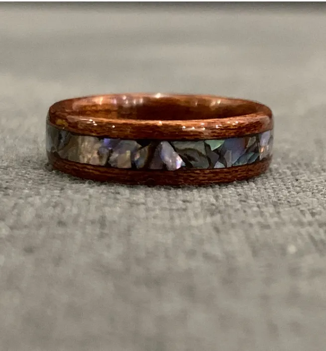 Unique Wedding Wooden Ring Engagement Ring Bands Handcraft Walnut Healing Crystal Inlay Gift 0651