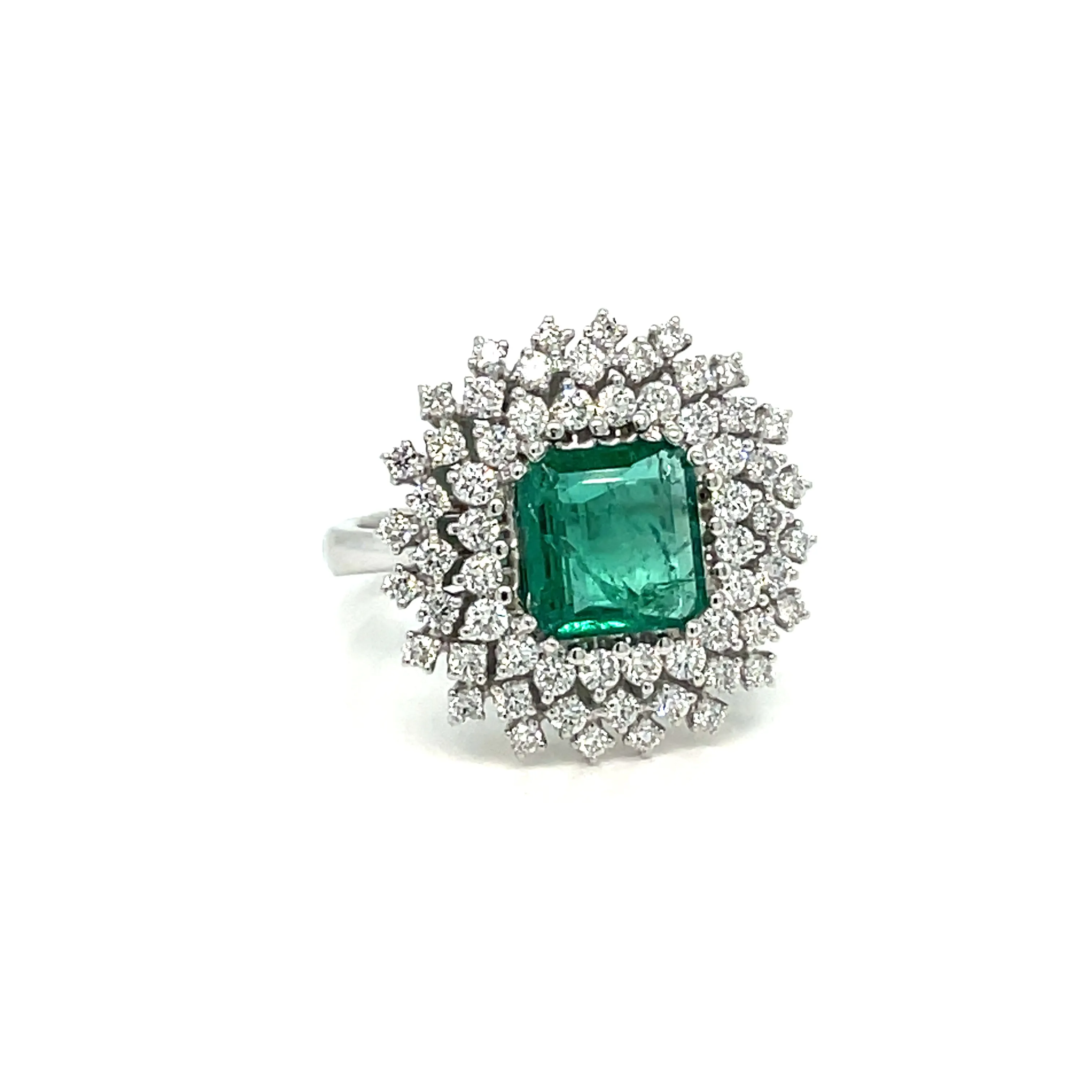 Vintage Colombian Emerald Diamond Gold Cluster Ring