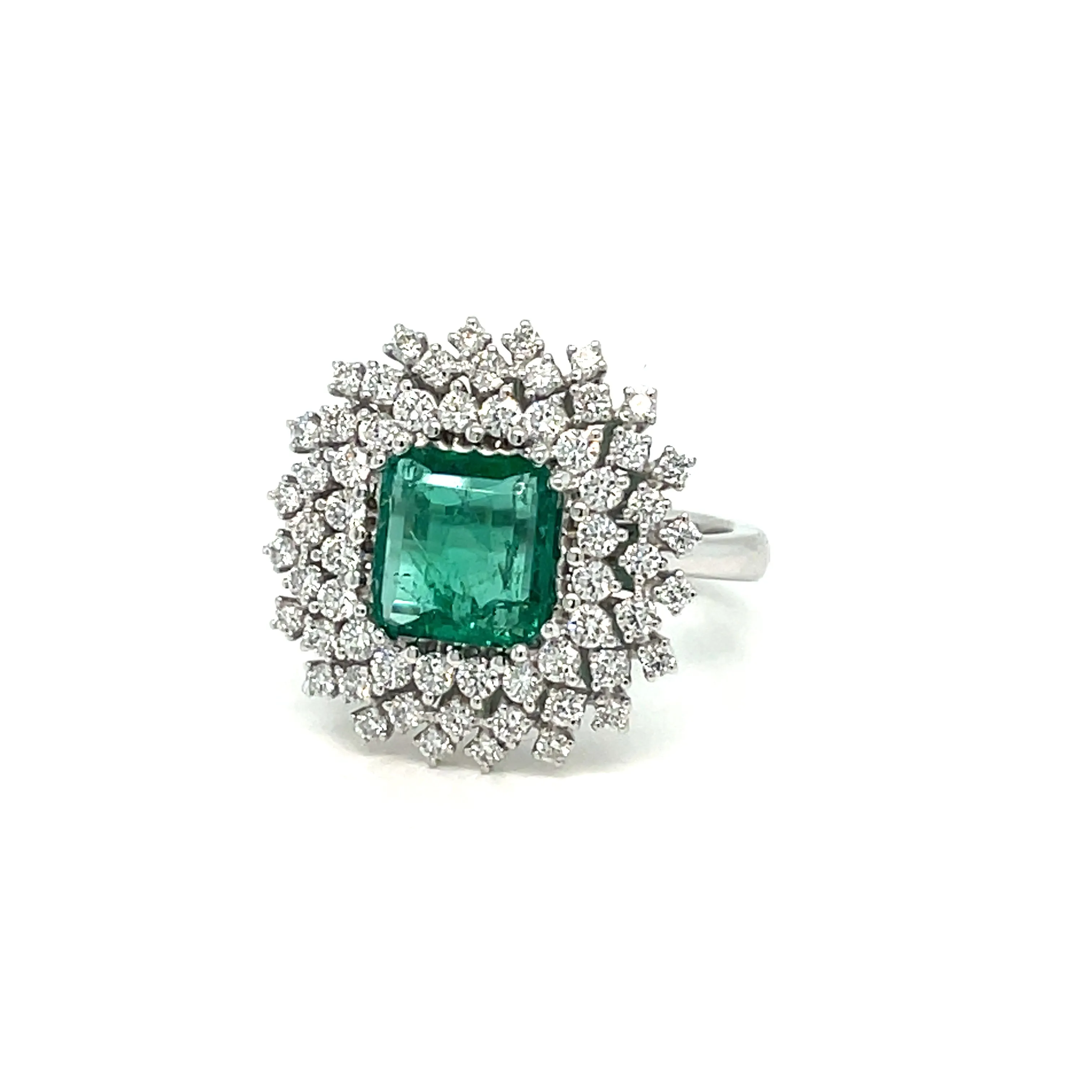 Vintage Colombian Emerald Diamond Gold Cluster Ring