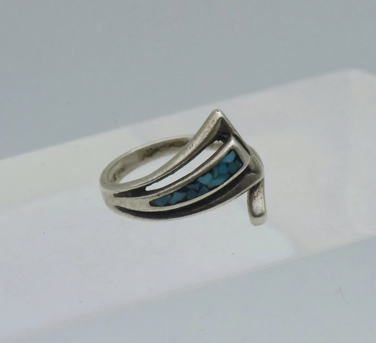 Vintage Sterling Silver Modern Design Bypass Ring - Size 4