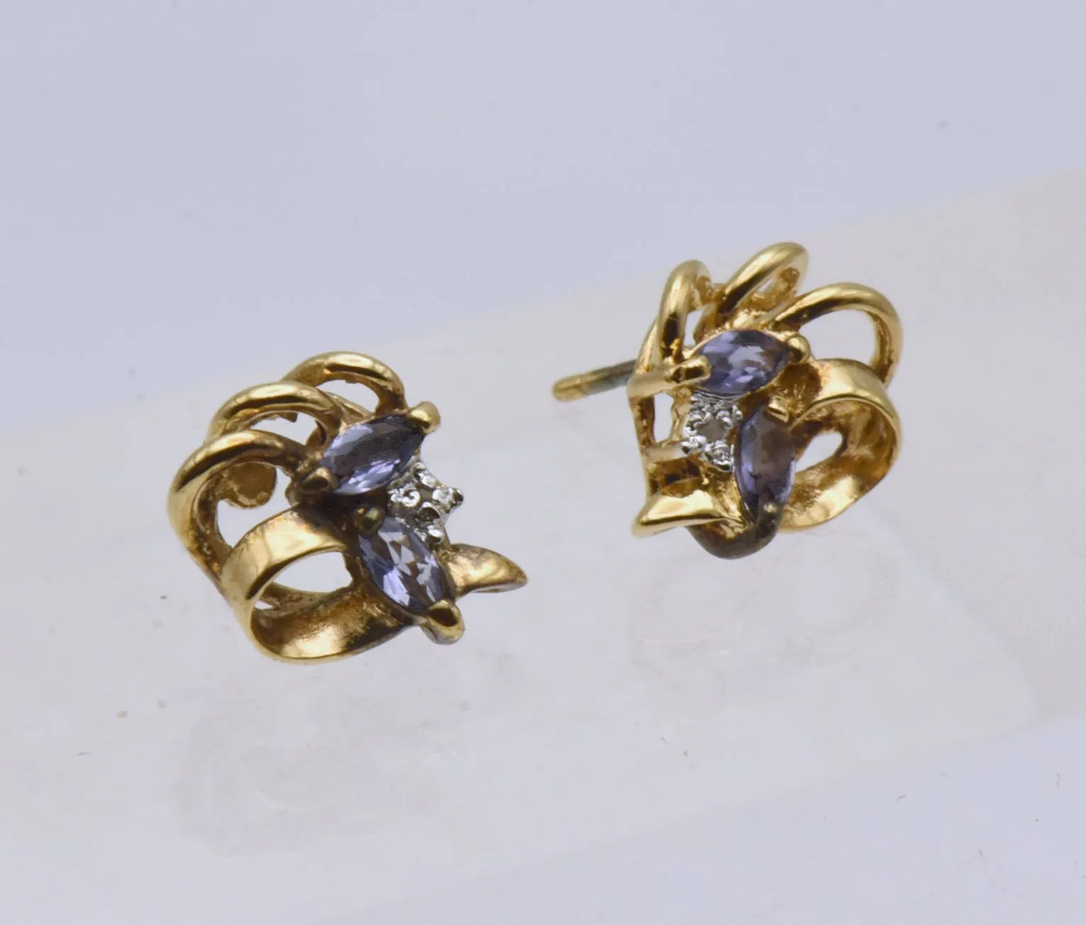 Vintage Tanzanite and Diamond Gold Plated Sterling Silver Stud Earrings