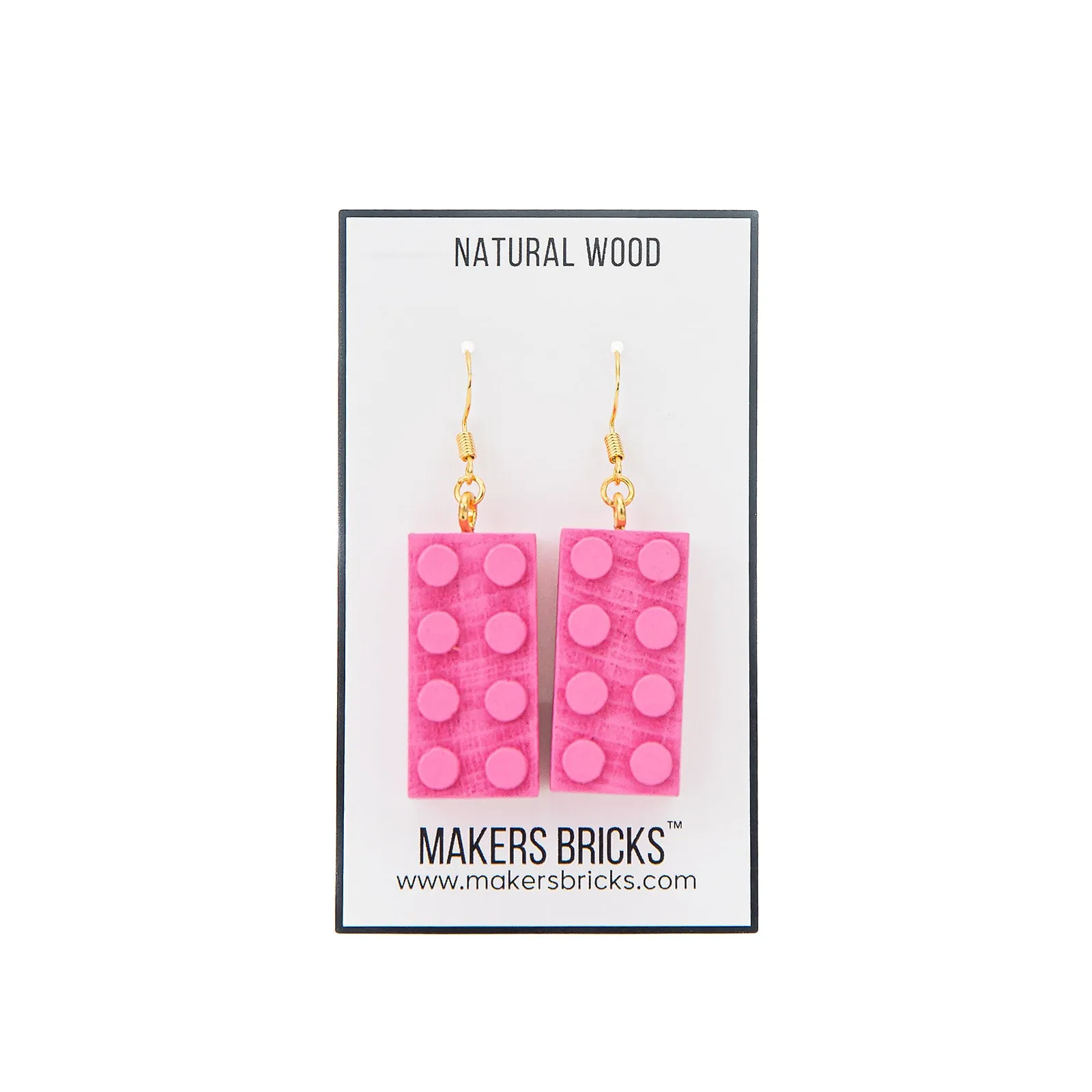 Wooden Brick 2x4 Earrings PINK