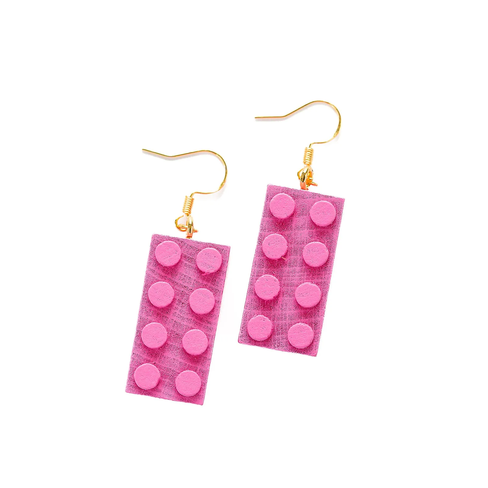 Wooden Brick 2x4 Earrings PINK